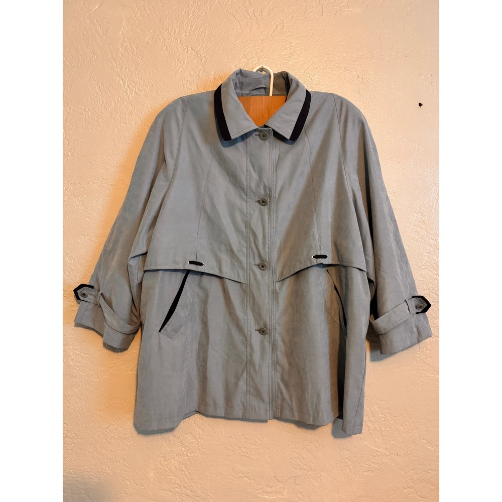 FITZWRIGHT Women's Vintage 2X Light Blue SOFT Trench Coat Button‎ Front
